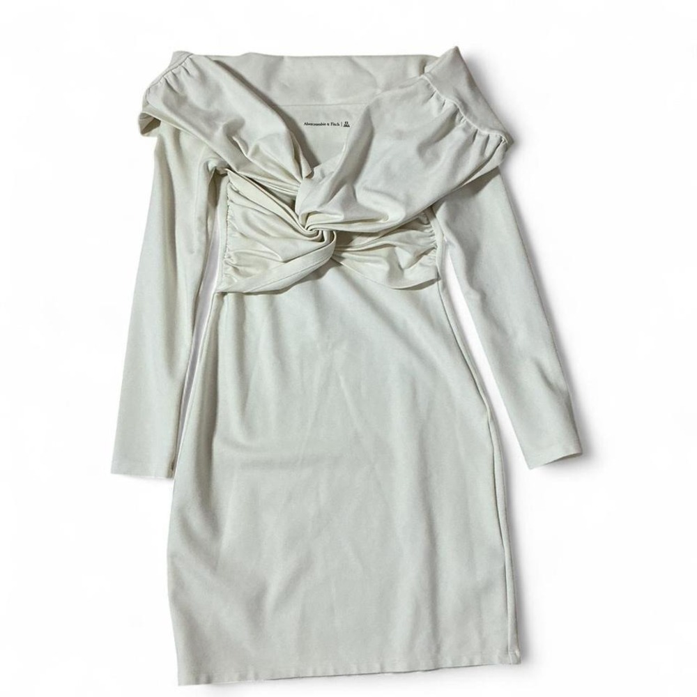 Abercrombie Fitch Off Shoulder Twist‎ Front Long Sleeve Cream Dress Women's